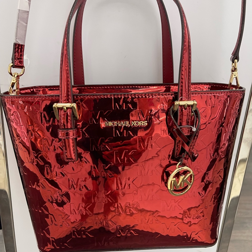 MICHAEL KORS Jet Set Extra-Sm Metallic Logo Debossed Convertible TZ Tote Crossbd - Picture 12 of 16